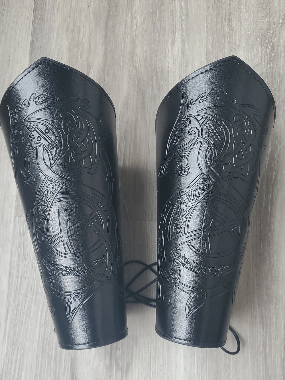 Embossed Faux Leather Black Bracers Medieval Viking - Fantasy Accessory